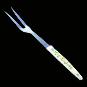 Vintage Stainless Steel Meat Fork Retro Rose Japan Melamine Handle Silver 12"